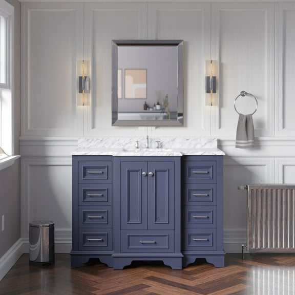 Nantucket 48" Bathroom Vanity with Marine Gray Cabinet and Carrara Marble Top