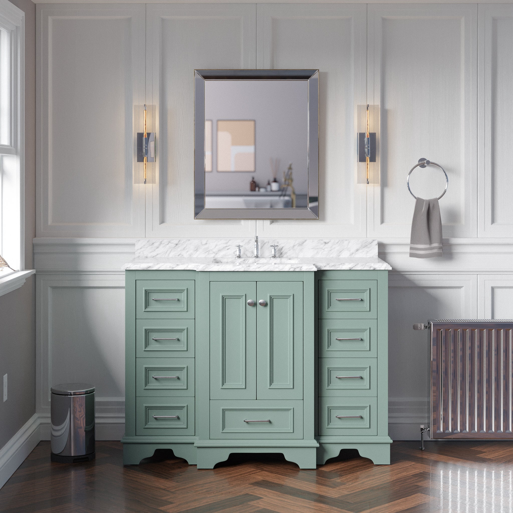 Nantucket 48" Bathroom Vanity with Sage Green Cabinet and Carrara ...