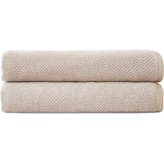 Nantucket 60% Cotton 40% Viscose from Bamboo Bath Sheet - 600 GSM Plush & Fast-Drying with Rice Weave Pattern - 2 Pack 40" x 65" Luxury Bath Sheet - Sand