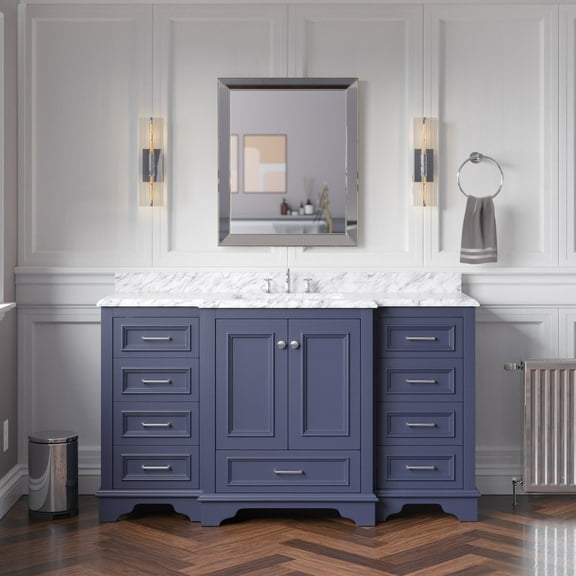 Nantucket 60" Single Bathroom Vanity with Marine Gray Cabinet and Carrara Marble Top