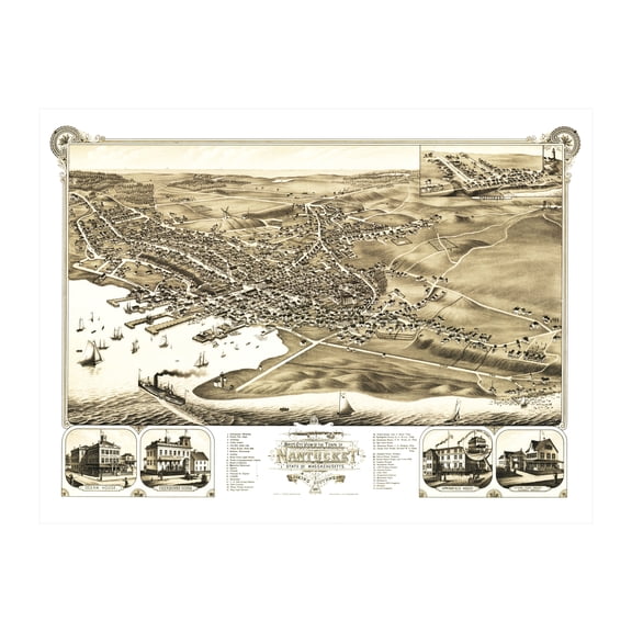 Nantucket Art, 1881 Vintage Map of Nantucket Massachusetts, MA History Wall Decor Gift, Old Nantucket Map - 36" x 24" Unframed Print