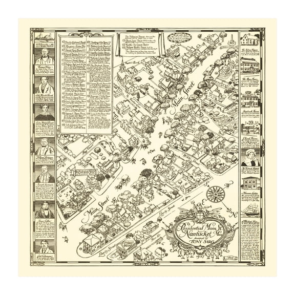 Nantucket Art, 1937 Vintage Map of Nantucket Massachusetts, MA History Wall Decor Gift, Old Nantucket Map - 42" x 42" Unframed Print