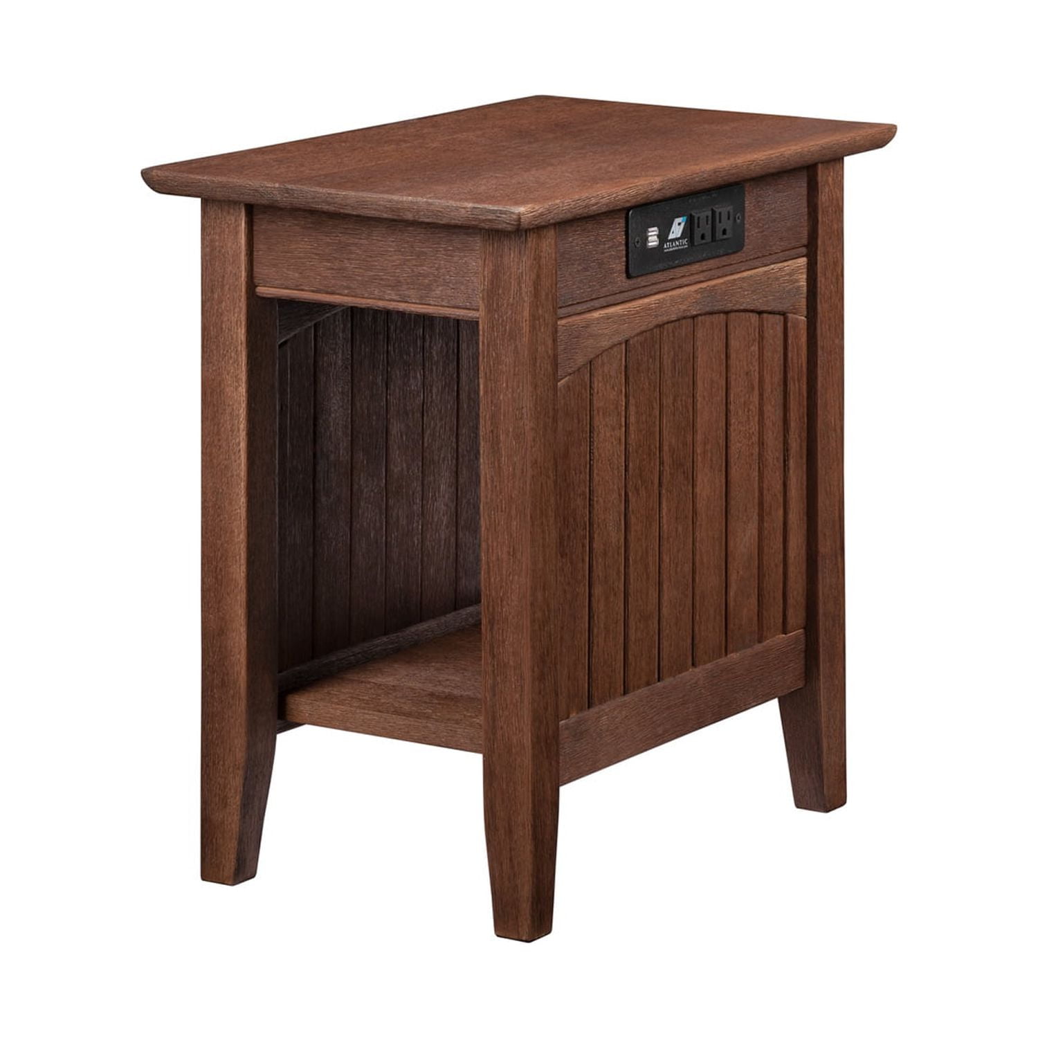 Nantucket Burnt Amber Solid Rubberwood Side Table with Charging Station