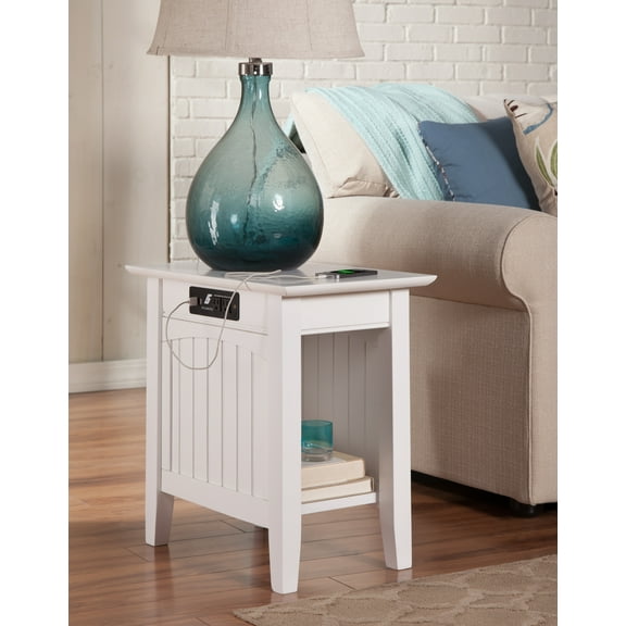 AFI Nantucket Chair Side Table with Charging Station, White