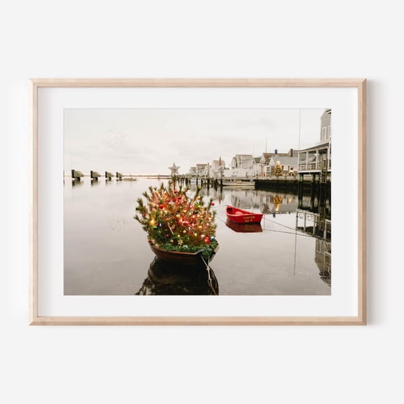 Nantucket Christmas Tree Boat Print Coastal Holiday Wall Art New England Winter Decor Festive Harbor Photography Fine Art Coastal Print, Unframed Paper Print
