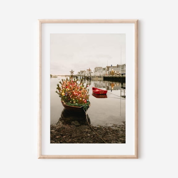 Nantucket Christmas Tree Boat Print Coastal Holiday Wall Art New England Winter Decor Festive Harbor Photography Fine Art Coastal Print, Unframed Paper Print