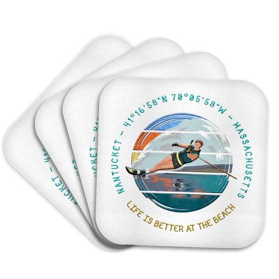 3drose, Nantucket, County of Nantucket, Massachusetts Summer Travel Gift, Set of 4 Coasters - Soft