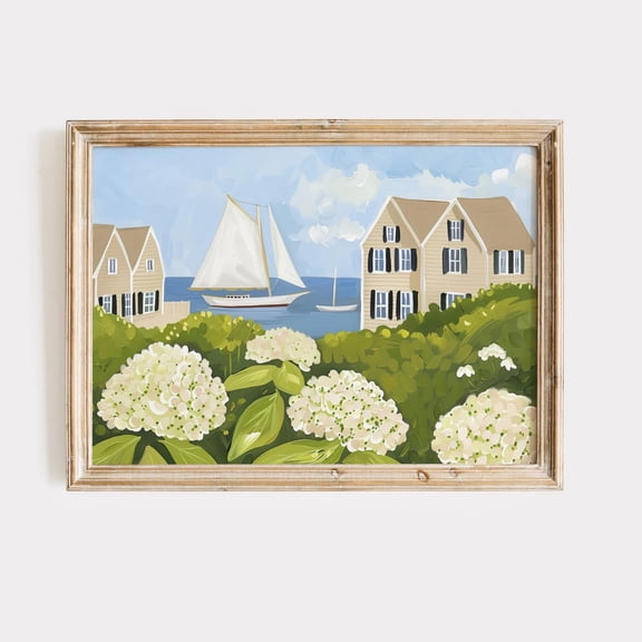 Nantucket Harbor Coastal Hydrangea Decor Poster Unframed Paper Print