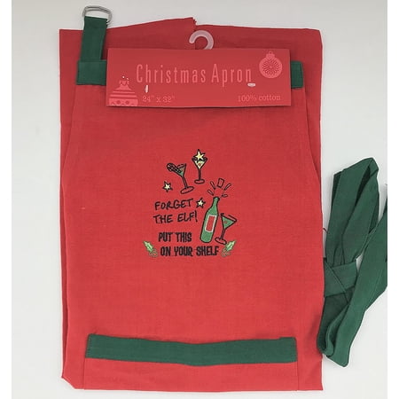 Nantucket Home Holiday Christmas Chefs Apron: Embroidered Fun Adult Humor for Men Women (Forget The Elf Red)
