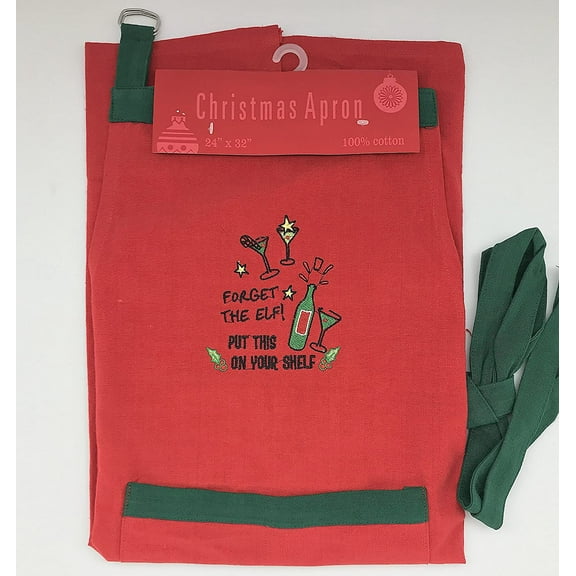 Nantucket Home Holiday Christmas Chefs Apron: Embroidered Fun Adult Humor for Men Women (Forget The Elf Red)