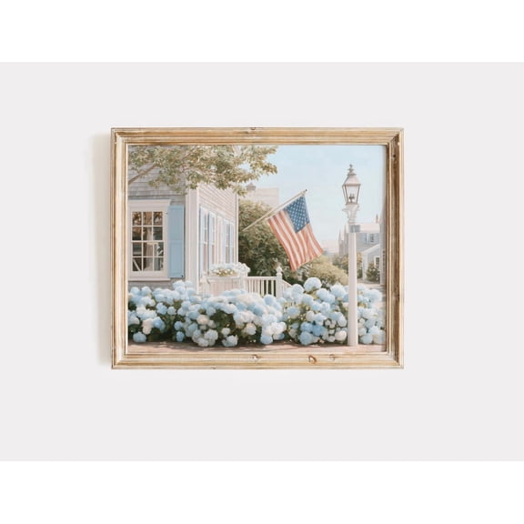 Nantucket Hydrangea Wall Art Print, Cape Cod Coastal Americana And Cottage Decor