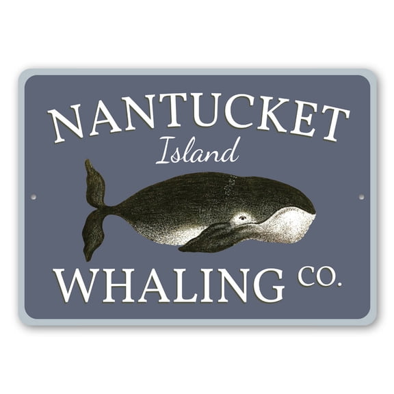 Nantucket Island Whaling Co, Marine Life Sign, Whale Marine Aluminum Metal Decor Sign - 4x18 inches