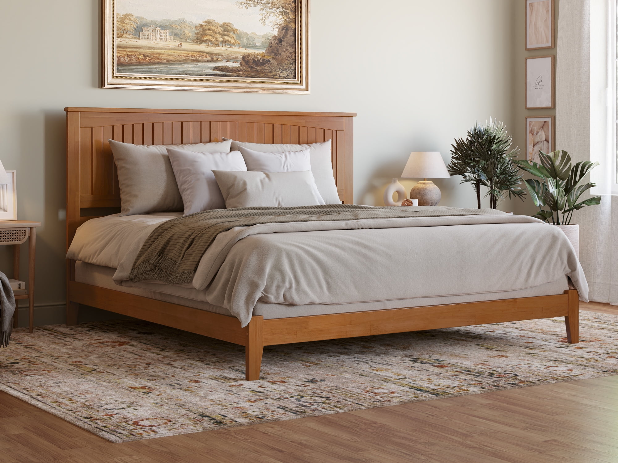 Nantucket Light Toffee King Upholstered Wood Bed with Headboard