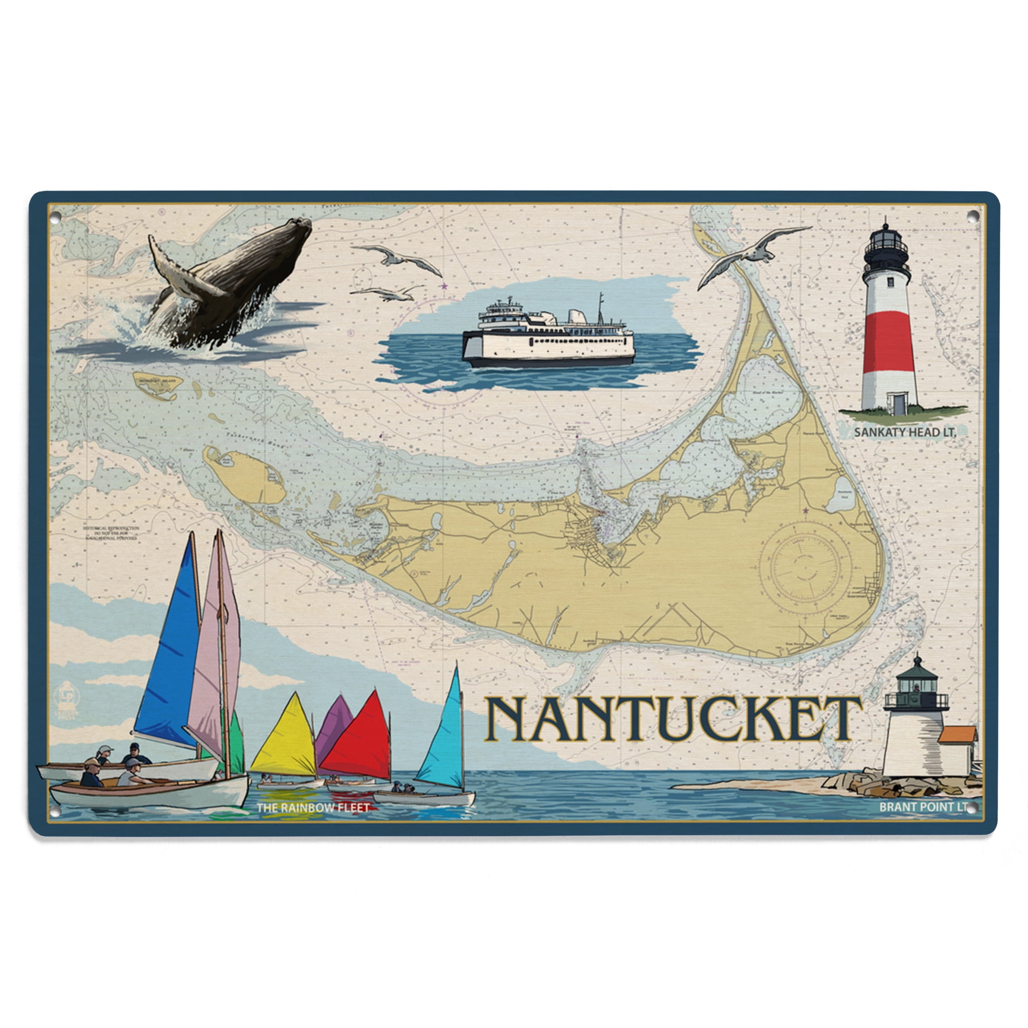 Nantucket, MA Nautical Chart Birch Wood Wall Sign (6x9 Rustic Home ...