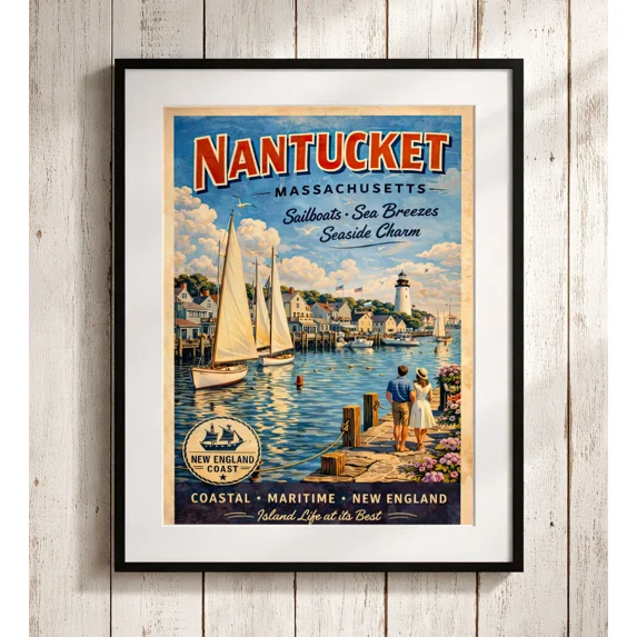 Nantucket Library Nantucket Ma Travel Harbor Coastal Office Poster , Poster Print Only ...
