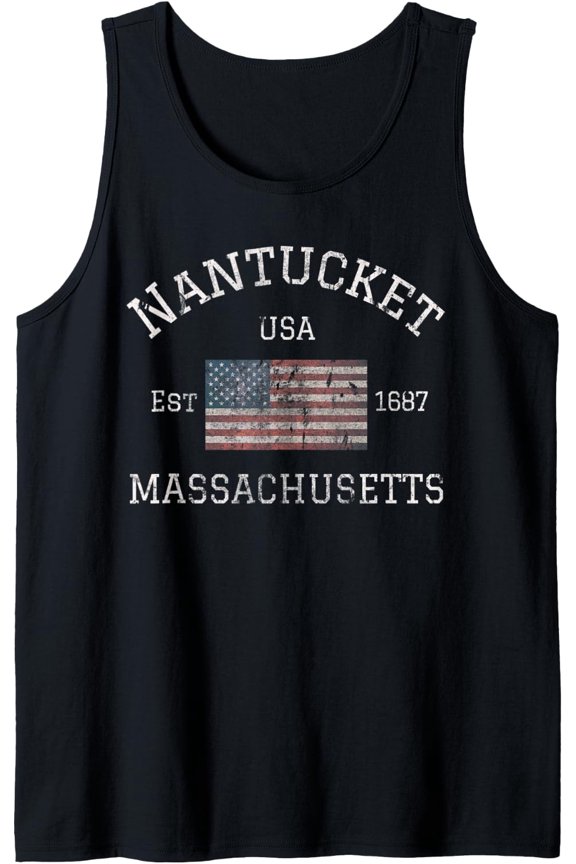 Nantucket Massachusetts American Flag Usa Travel Vintage Tank Top Size S-3XL