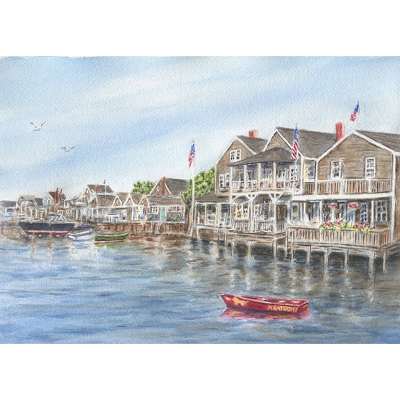 Nantucket: Nantucket Watercolor Painting Or Fine Art Prints, Nantucket Harbor Print, Nantucket Art, Cape Cod Painting, Nantucket Waterside Poster, Poster Only