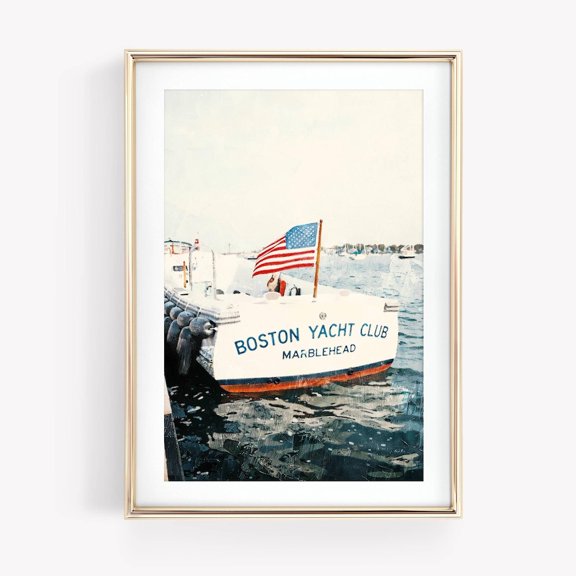 Nantucket Old Money Yacht Flag Navy Red Wall Poster, Unframed Canvas 8x10in