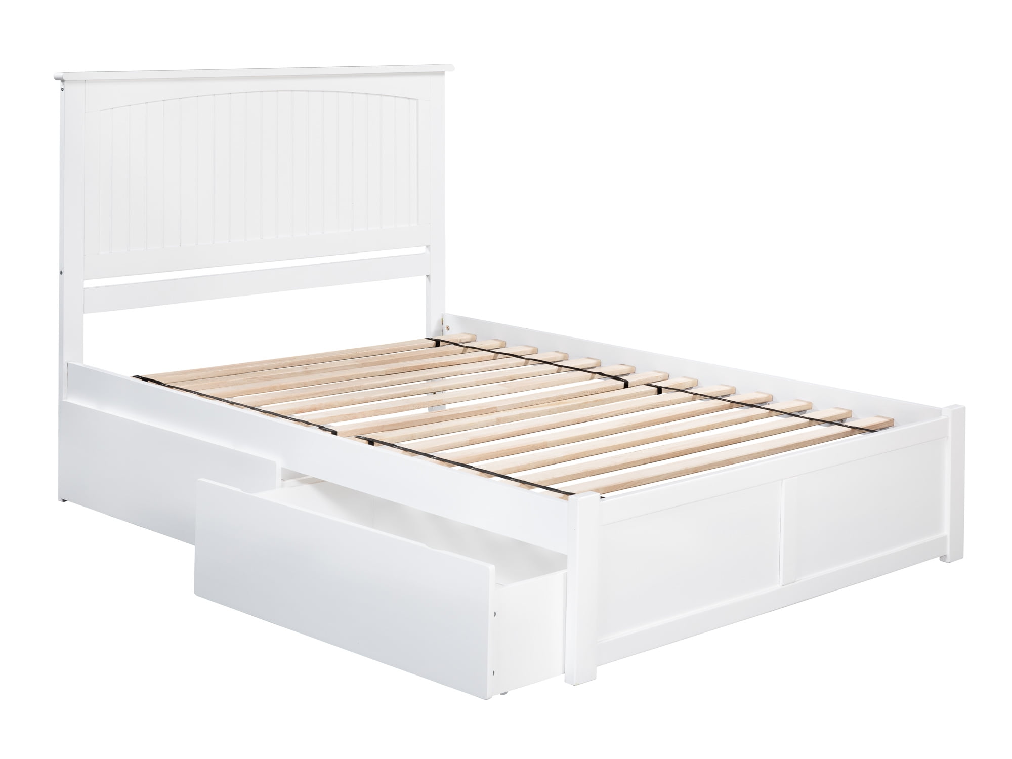 Nantucket White Queen Wood Platform Bed with Storage Drawers