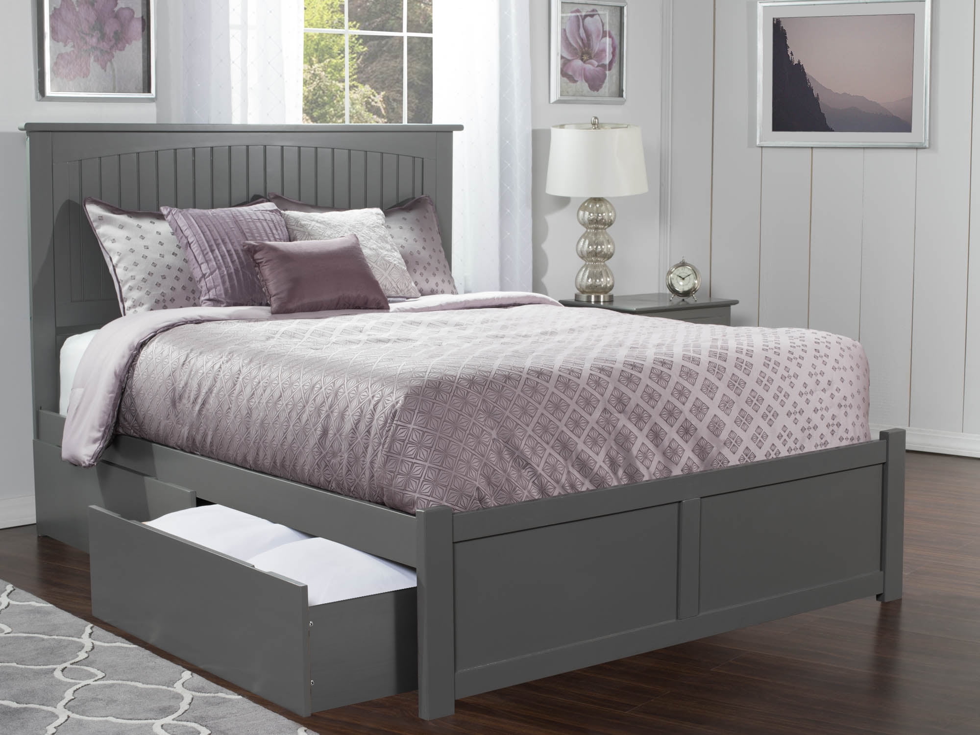 Nantucket Gray Wood Queen Platform Bed with Storage Drawers