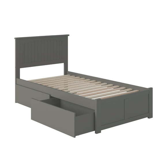 Nantucket Platform Bed with Flat Panel Foot Board and 2 Urban Bed Drawers, Multiple Sizes, Multiple Colors