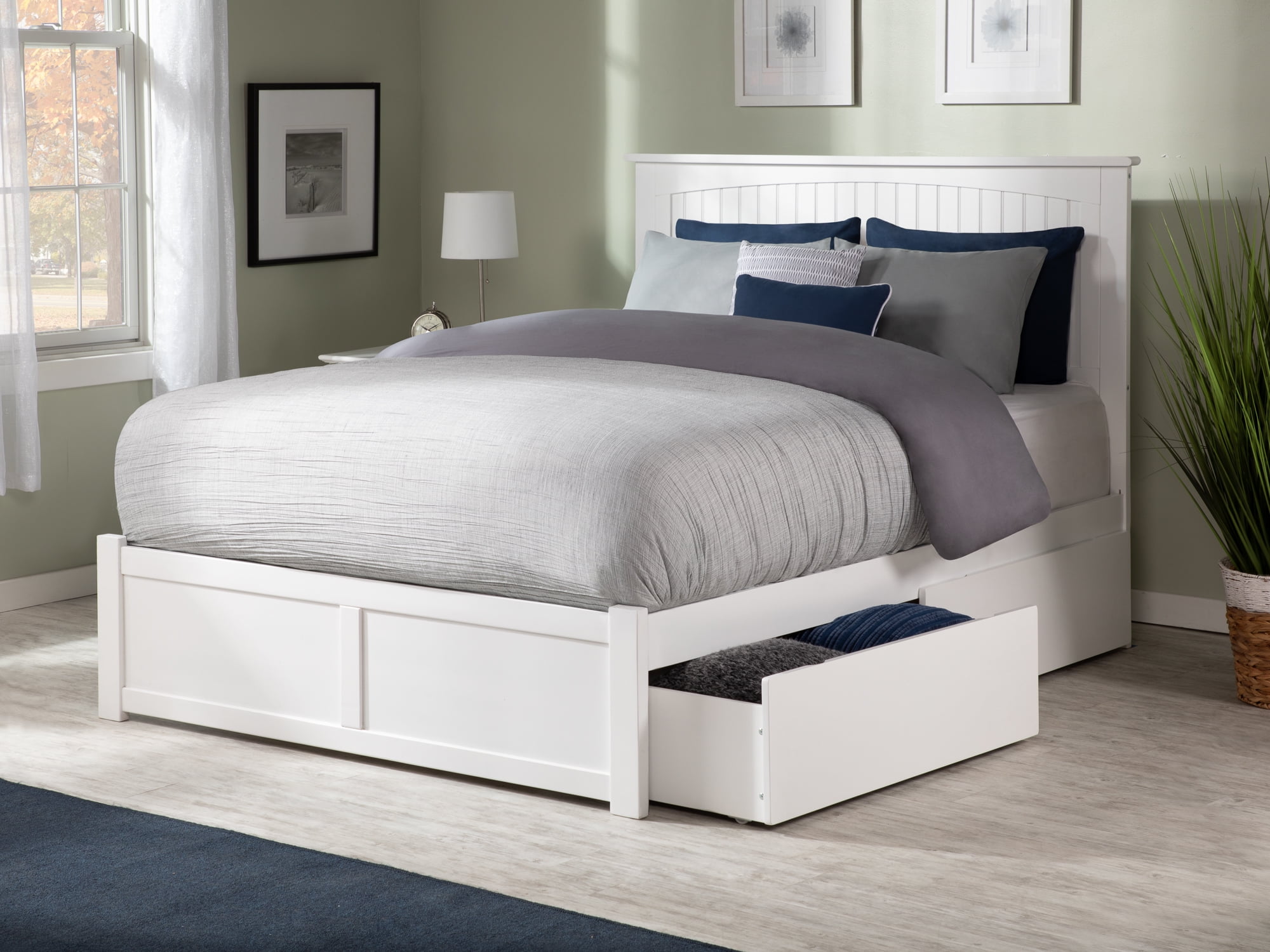 Nantucket White Wood King Platform Bed with Storage Drawers