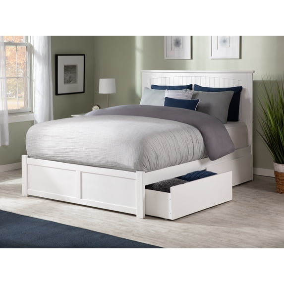 Nantucket Platform Bed with Flat Panel Foot Board and 2 Urban Bed Drawers, Multiple Sizes, Multiple Colors