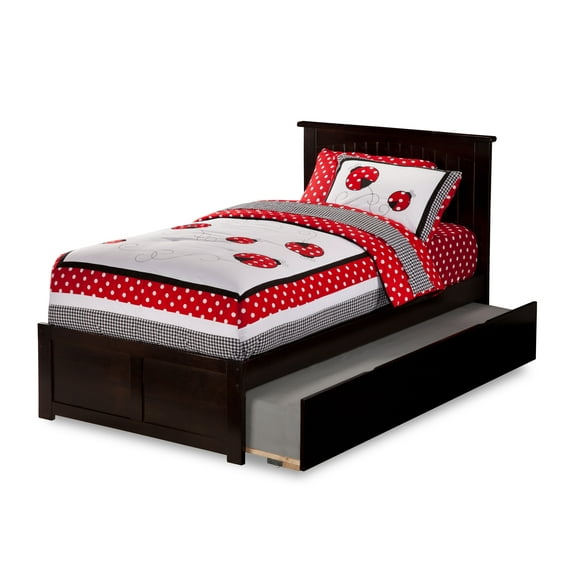 Nantucket Platform Bed with Flat Panel Foot Board and Twin Size Urban Trundle Bed, Multiple Sizes, Multiple Colors