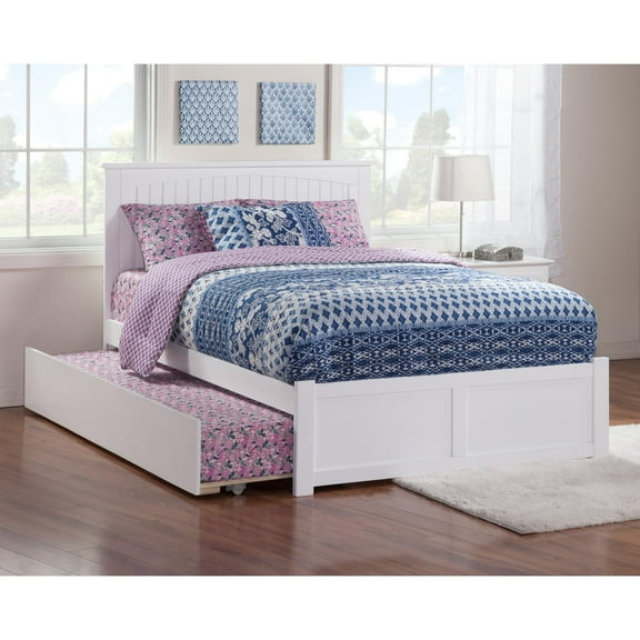 Nantucket Platform Bed with Flat Panel Foot Board and Twin Size Urban Trundle Bed, Multiple Sizes, Multiple Colors