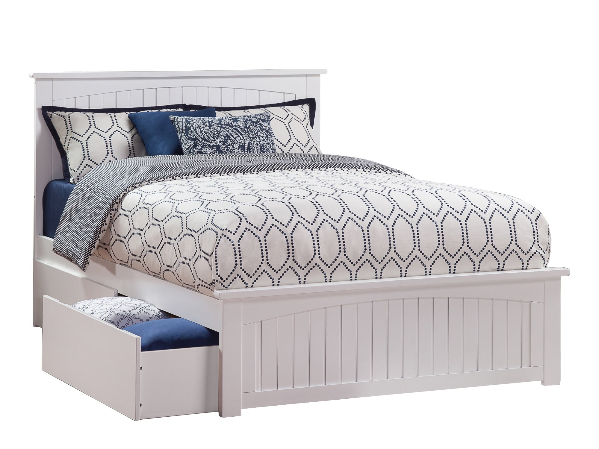 Nantucket White Queen Platform Bed with Storage Drawers