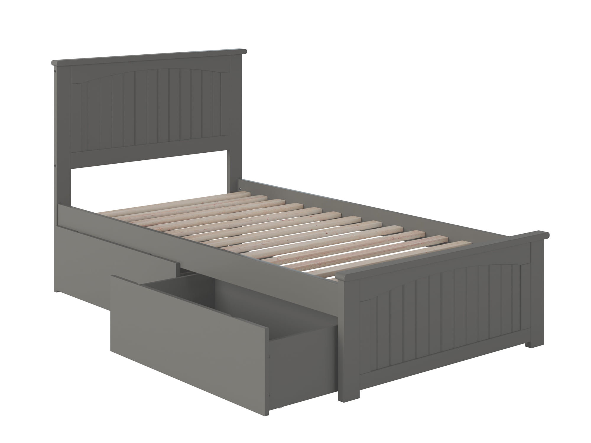 Gray Twin Wood Platform Bed with Storage Drawers and Slats