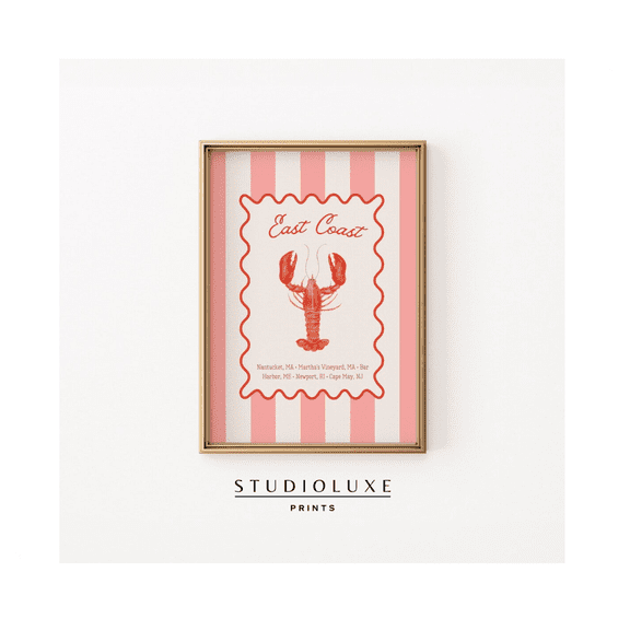 Nantucket Print East Coast Prints Coastal Wall Art Coastal Granddaughter Art Lobster Print Trendy Kitchen Decor Wall Art
