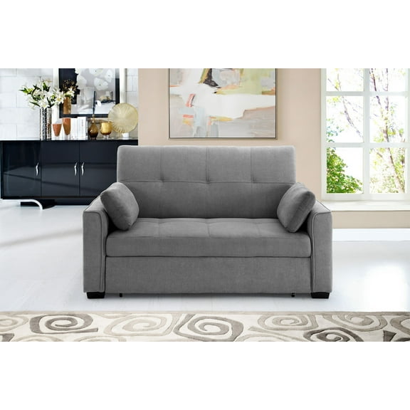 Nantucket Pull-Out Chenille Sleeper Sofa with Accent Pillows, Full Size, Light Gray