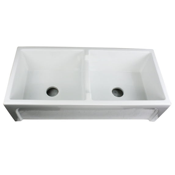 Nantucket Sinks Hyannis-39-DBL White Fireclay Farmhouse 2 Bowl Kitchen Sink