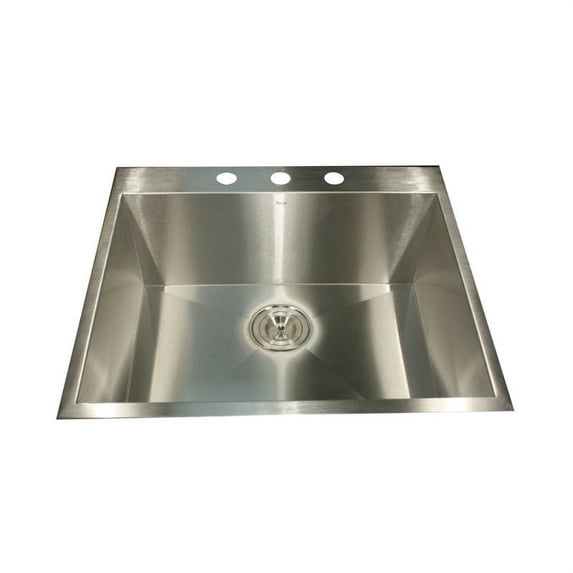 ZR2522-16 - 25 Inch Pro Series Small Rectangle Single Bowl Self Rimming Zero Radius Stainless Steel Drop In Kitchen Sink (3 Hole), 16 Gauge
