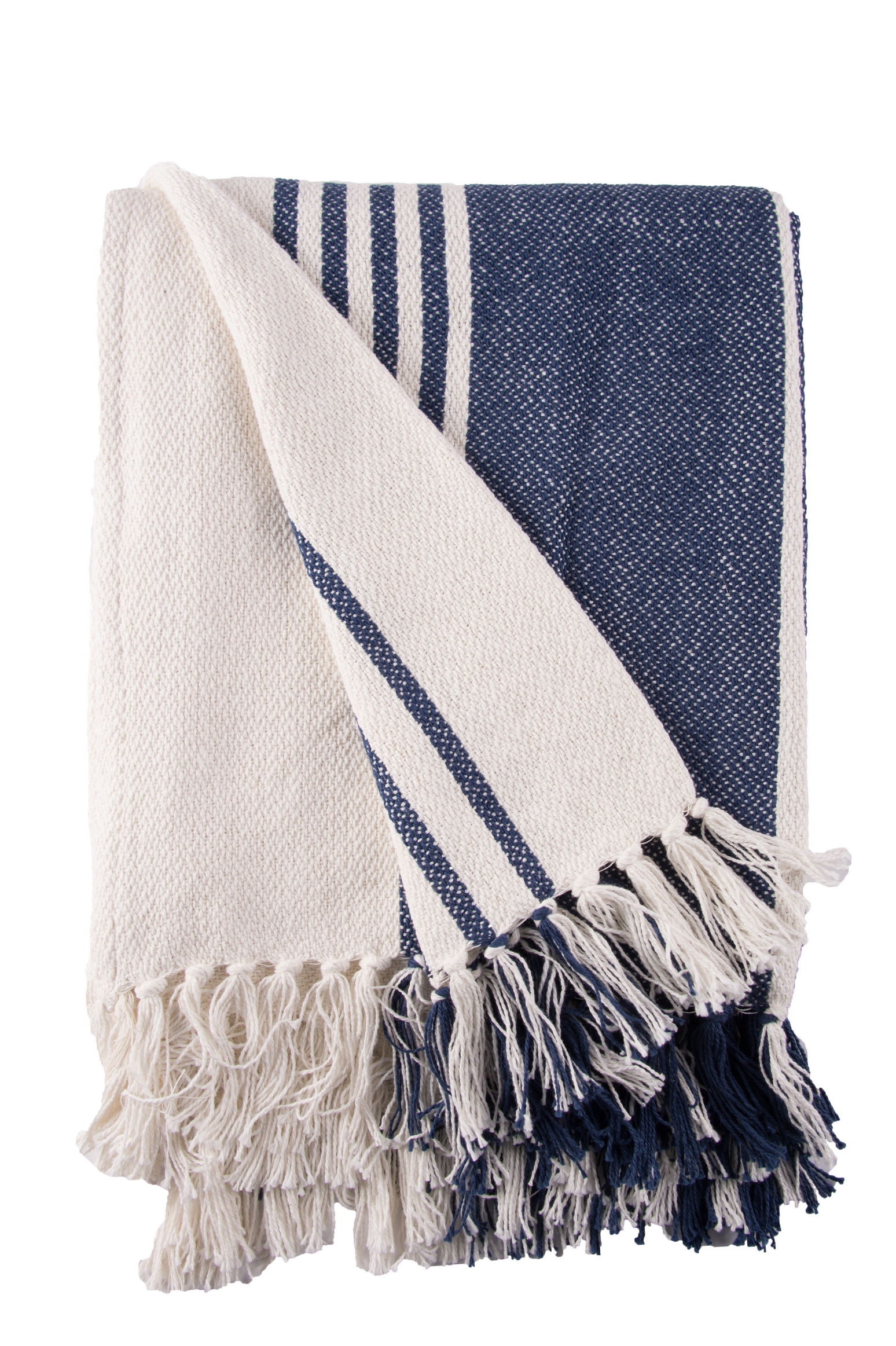 Nantucket Stripes Navy And White Striped Throw Blanket With Fringe Modern Cotton Blanket Soft