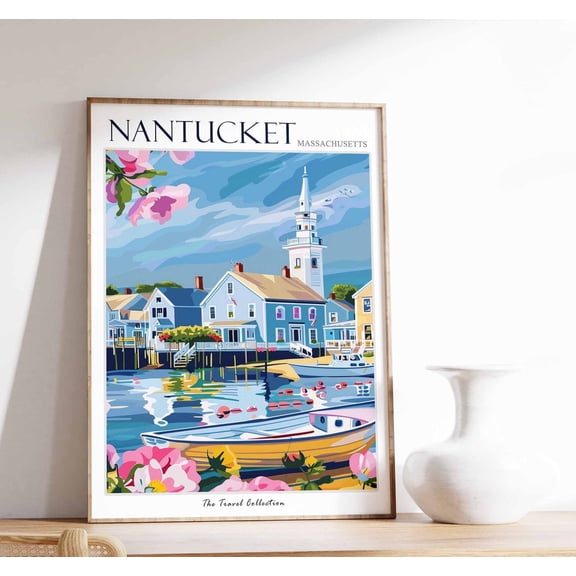 Nantucket Travel Poster Coastal Massachusetts Art Print Home Decor Office Wall Art
