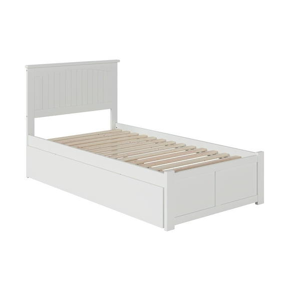 Nantucket Twin Extra Long Bed with Footboard and Twin Extra Long Trundle in White