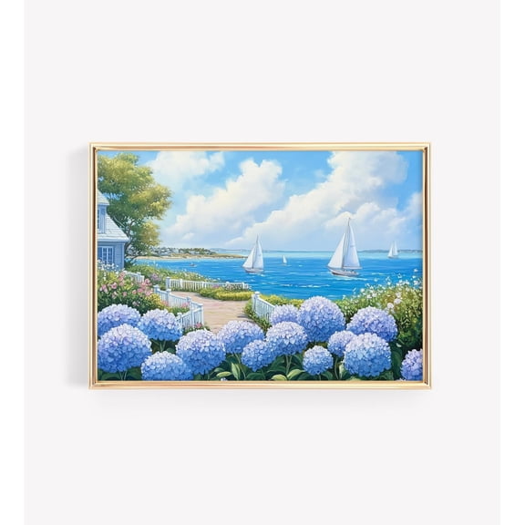 Nantucket Wall Art, Coastal Luxury Lifestyle Photography Art Poster, High Society Nantucket Poster, Seaside Sailboat And Hydrangeas Decor, 16x24 UNFRAMED