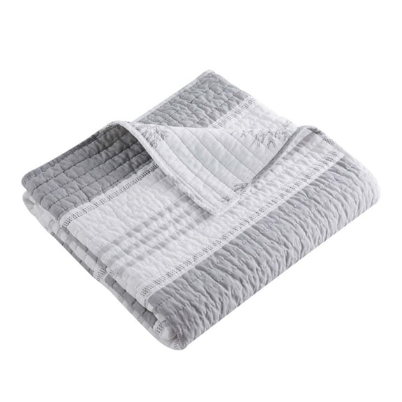 Nantucket by Levtex Home - Nantucket Quilted Throw - (50x60in.) - Striped Coastal - Grey & White - Reversible