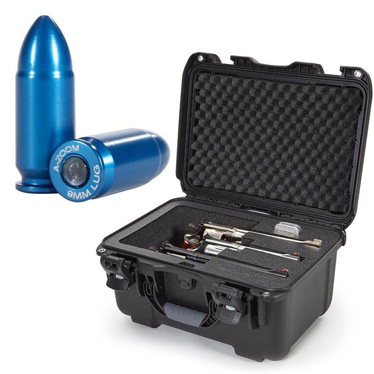 Nanuk Firearms Series 918 Waterproof Protective Case with Foam Insert for 3 Revolvers with up to 8" Barrels, Black, Bundle with 10x Lyman A-Zoom Snap Cap for 9mm Luger Centerfire Pistol, Blue