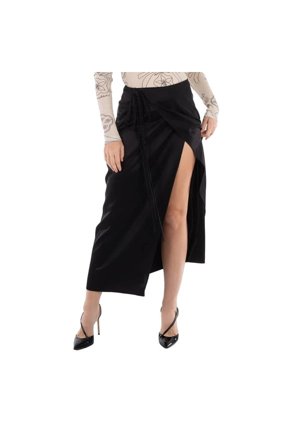 Black Racha Satin Wrap Skirt, Size Small