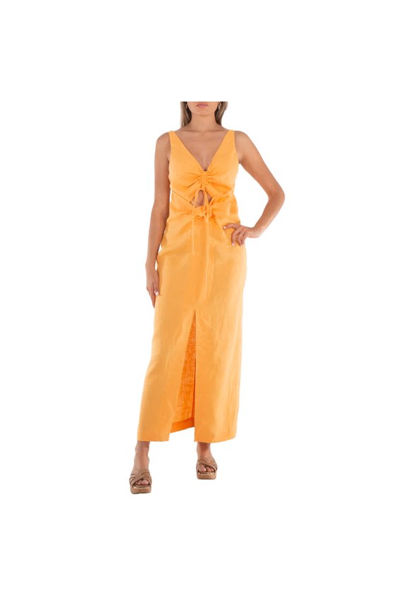 Draped Linen Midi Dress, Size X-Small