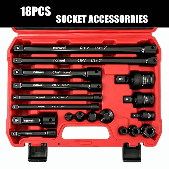 Nanwei 18-Piece Impact Socket Wrench Set, 1/4"/3/8"/1/2" Drive Black Oxide, Universal Sizes for Automotive & Industrial Use