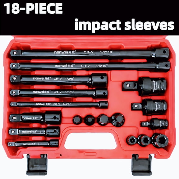 Nanwei 18-Piece Impact Socket Wrench Set, 1/4"/3/8"/1/2" Drive Black Oxide, Universal Sizes for Automotive & Industrial Use