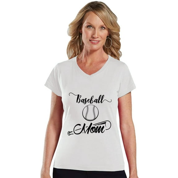 NanyCrafts Baseball Mom Women's V-Neck Shirt