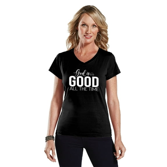NanyCrafts' God is Good all the Time Ladies Modern Fit V-Neck Shirt