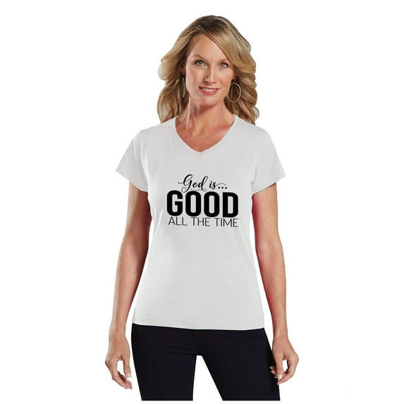 NanyCrafts' God is Good all the Time Ladies Modern Fit V-Neck Shirt