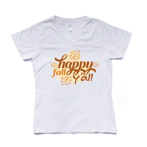 NanyCrafts' Happy Fall You All Ladies Modern Fit V-Neck Shirt