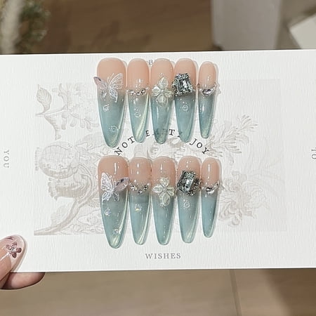 [Nanyang Yimeng] Summer cool blue-green cat's eye ice through glazed petals stacked diamonds wearing armor